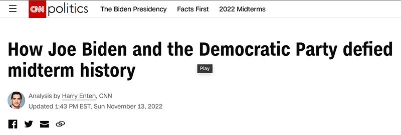 Picture of CNN Politics articled titled, "How Joe Biden and the Democratic Party defied midterm history"